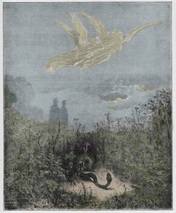 Purgatorio, Canto 8: De engelen verdrijven de slang, illustratie uit De Goddelijke Komedie van Dante Alighieri, 1885